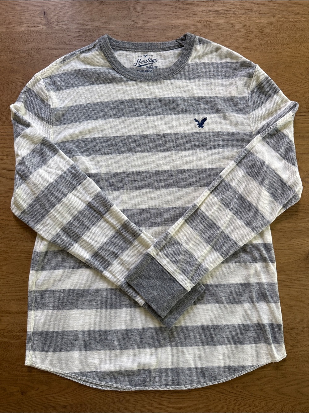 American Eagle Heritage Long-Sleeve Striped Thermal Shirt - Gray & White size L